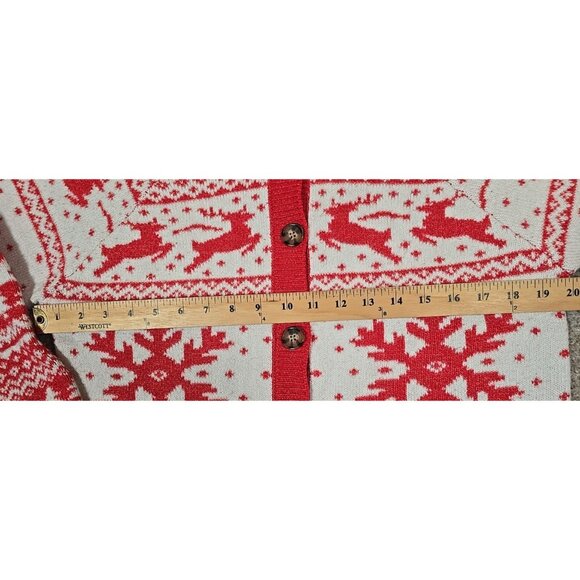 DEC. 25th Fair Isle Sweater Cardigan Holiday Winter Reindeer Snowflakes Short S - Picture 4 of 11